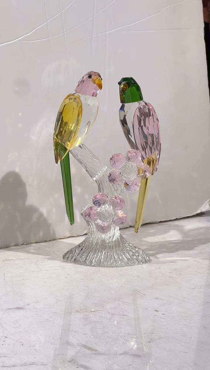 【闪购商品】人造水晶小号粉黄带花双枝喜鹊