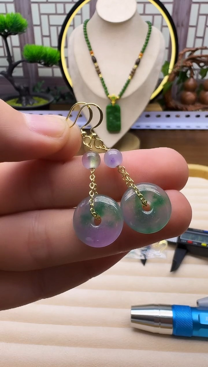 14K金镶嵌翡翠耳饰E148     