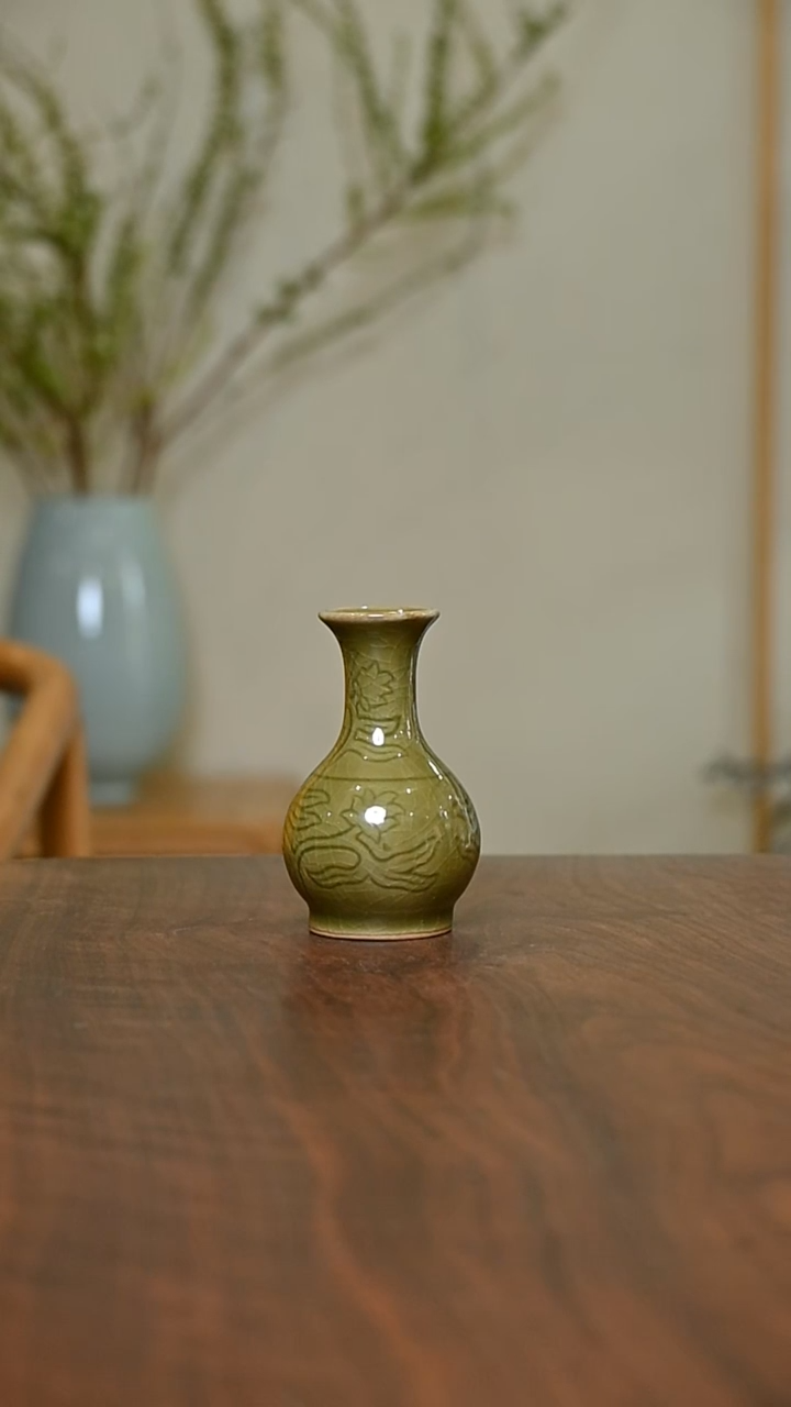 鹅颈瓶 矿石釉 微瑕 朱家汝窑款