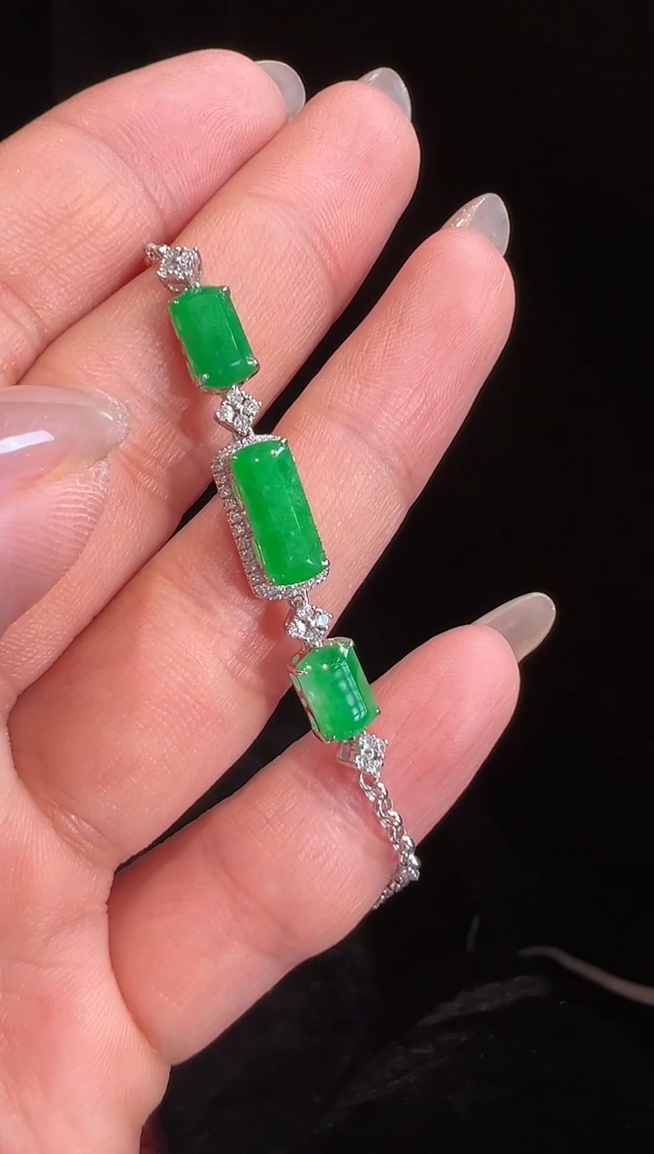 【闪购商品】翡翠手链18K金镶嵌手链