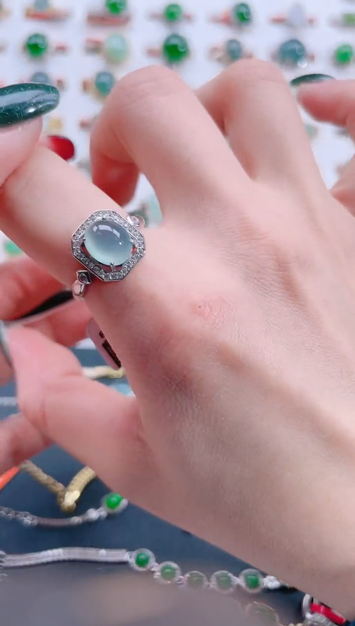 银S925镶嵌戒指翡翠天然翡翠