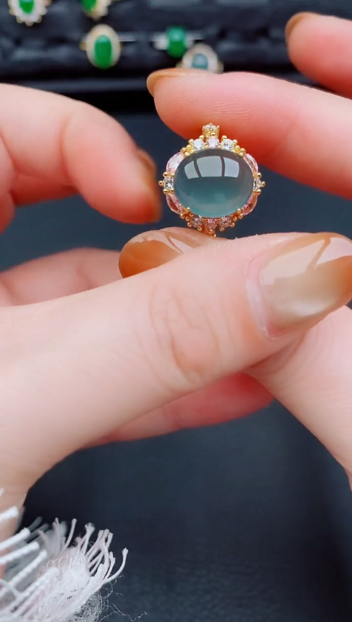 【闪购商品】翡翠戒指银S925镶嵌天然a货翡翠174