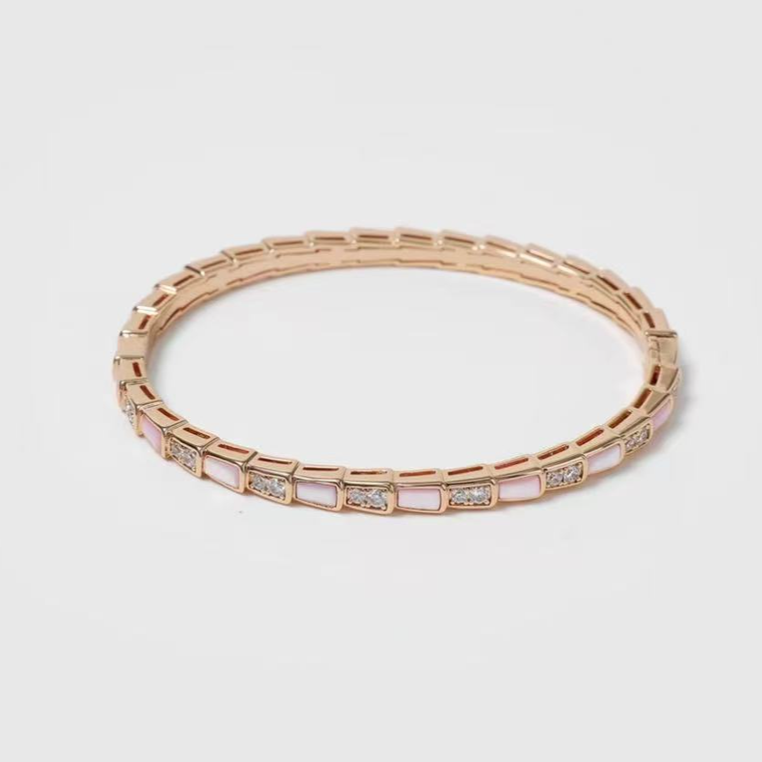 18K金白贝+满钻蛇骨手镯轻奢高级情侣首饰