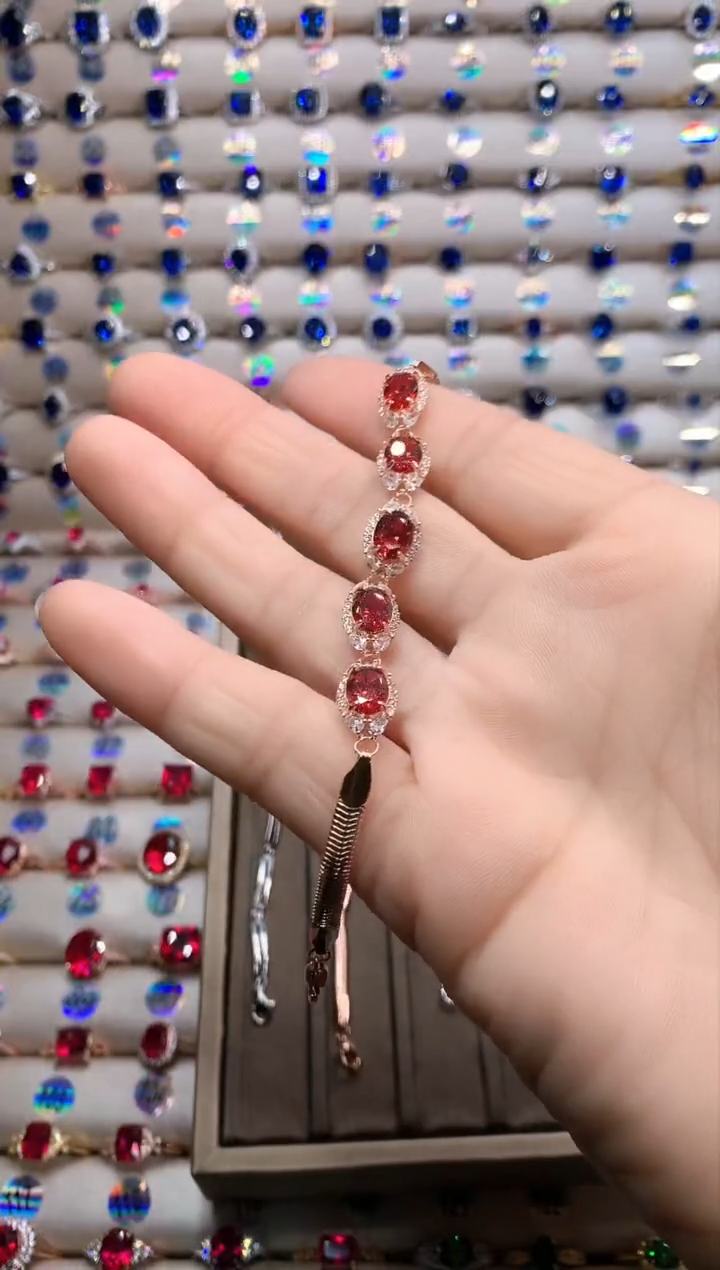 【闪购商品】石榴石手链银S925镶嵌玫瑰金