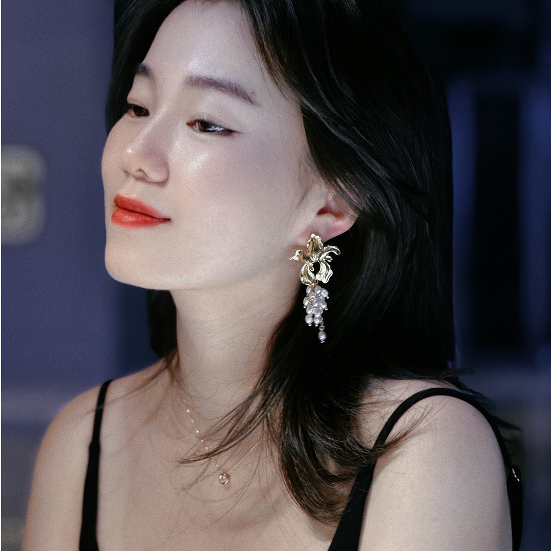 合金仿珍珠耳饰 Dust 無尘手作饰品 纯手工串珠珍珠花型耳环耳线 