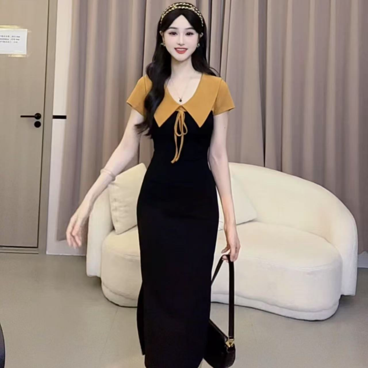 【蛋蛋】夏季新款名媛收腰显瘦修身气质设计感连衣裙YYMZQ52134