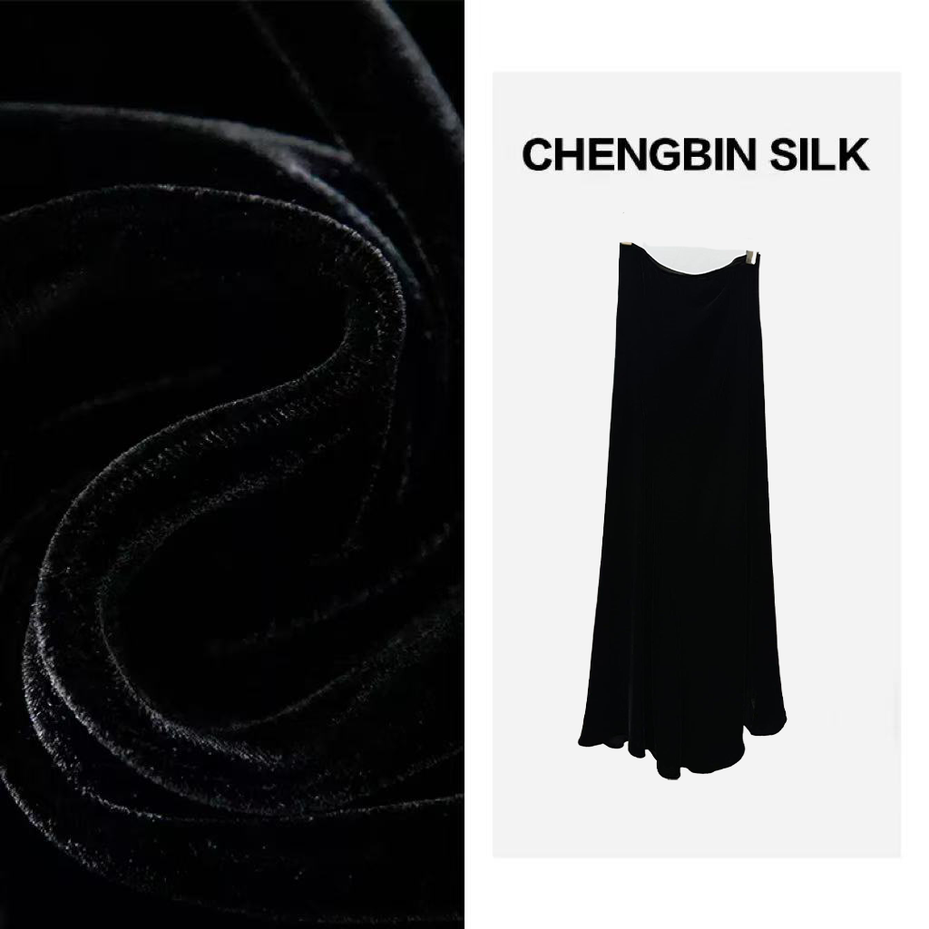 2026新款桑蚕丝丝绒48梭织鱼尾半裙193185