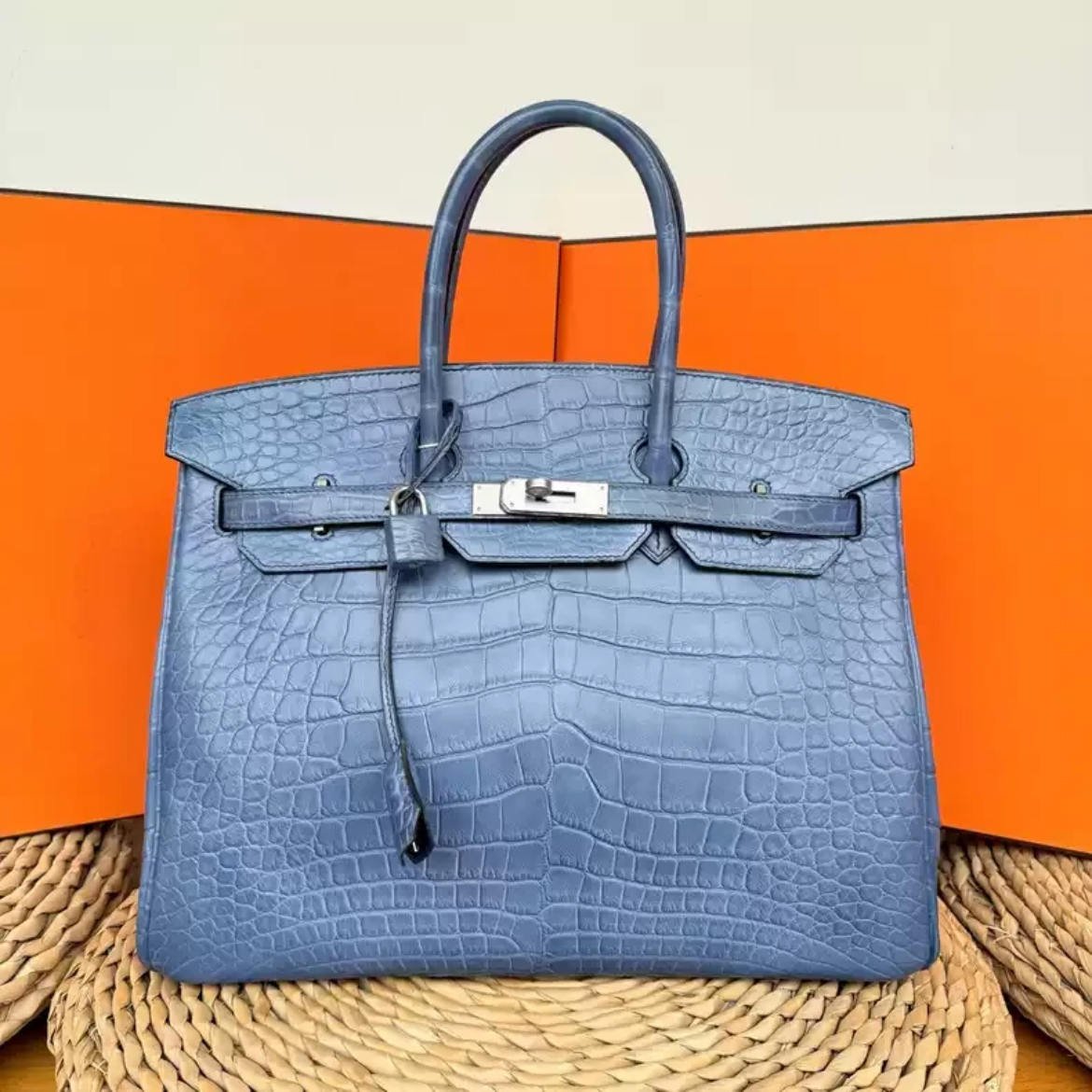 99新 Hermes/爱马仕 bk35手提包/琉璃蓝框Q刻/251217LYPYGA15