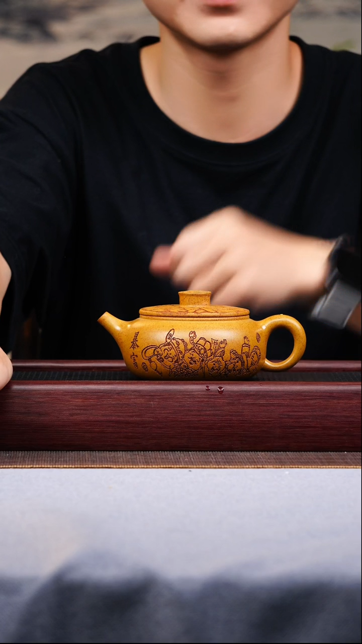 茶壶紫砂宜兴原矿紫砂作品  暴富