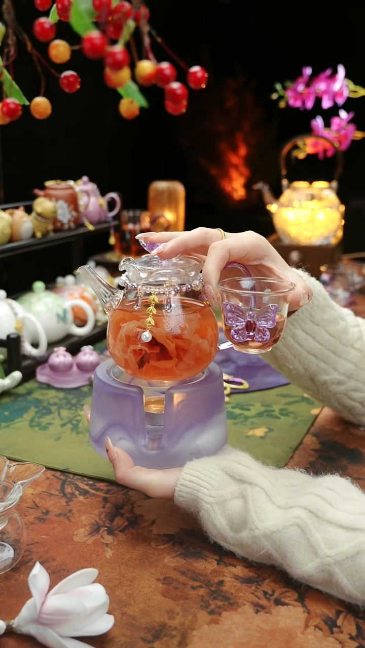 【闪购商品】紫色温茶台+茶壶+链子+杯子