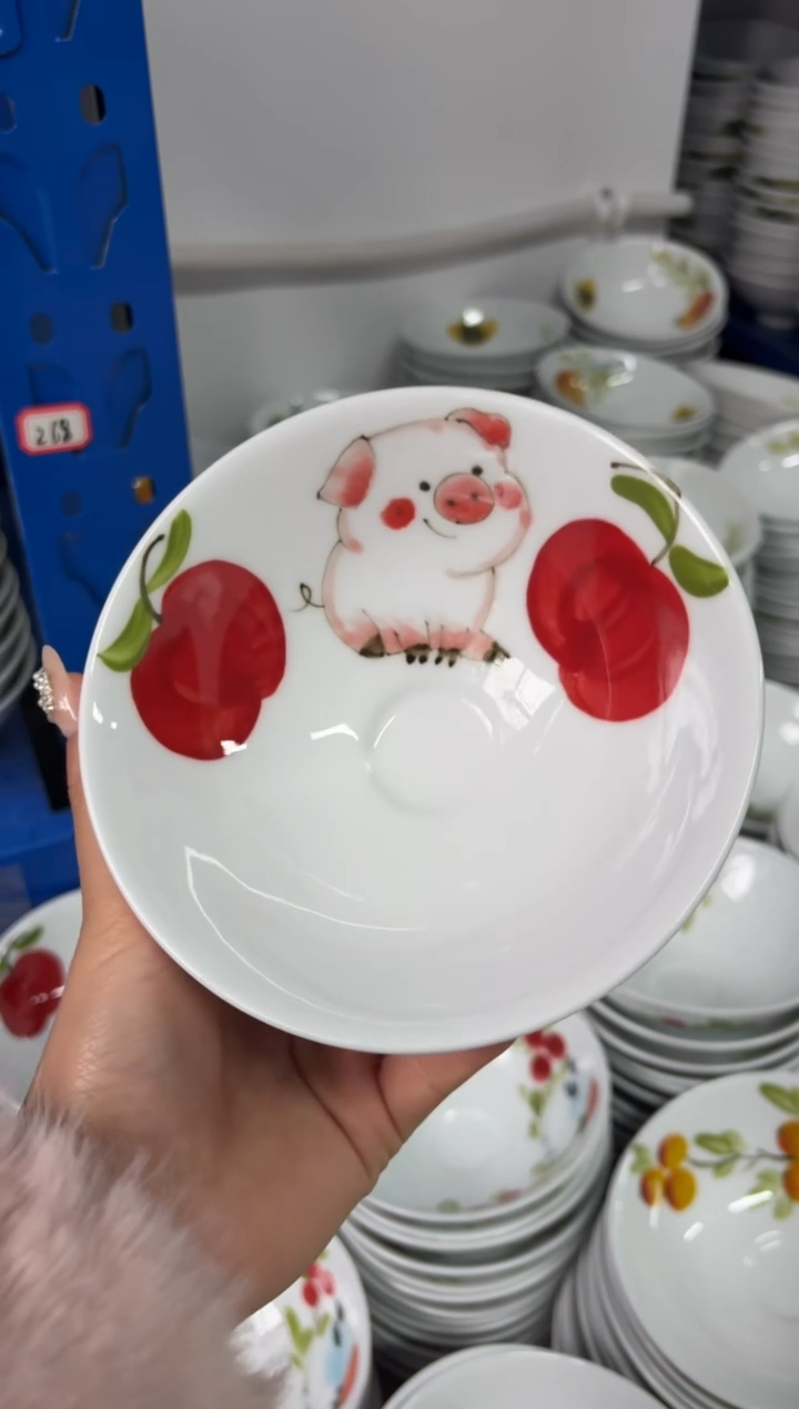 瓷片景德镇高温陶瓷食品级手绘釉中彩-斗笠碗