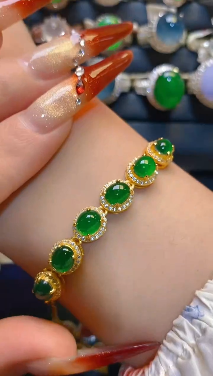 翡翠银S925镶嵌耳饰天然