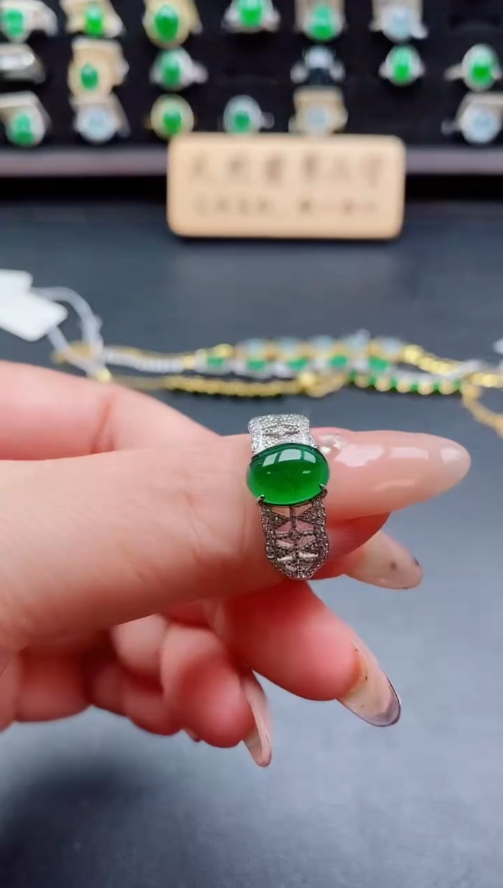 银S925镶嵌戒指翡翠1