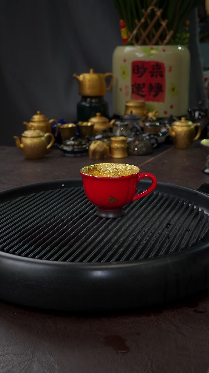 【闪购商品】杯【宜景窑中国红鎏金】海棠马克杯