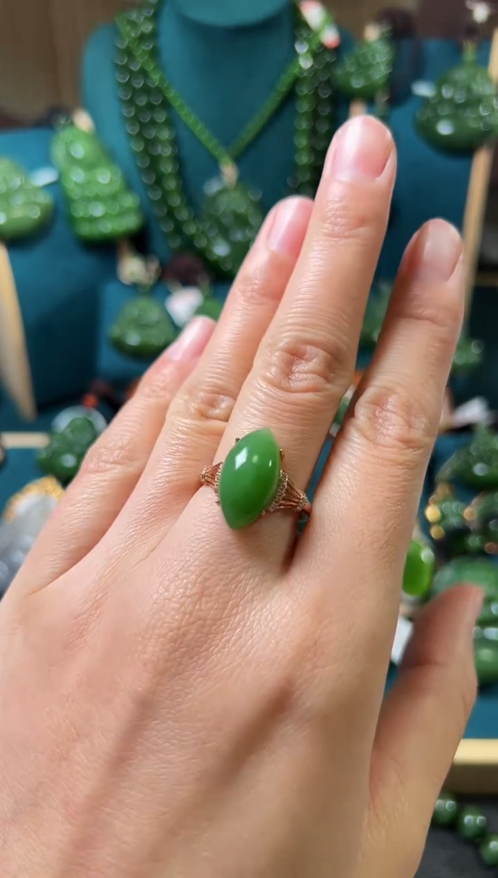 【闪购商品】和田玉（碧玉）戒指银S925镶嵌碧玉
