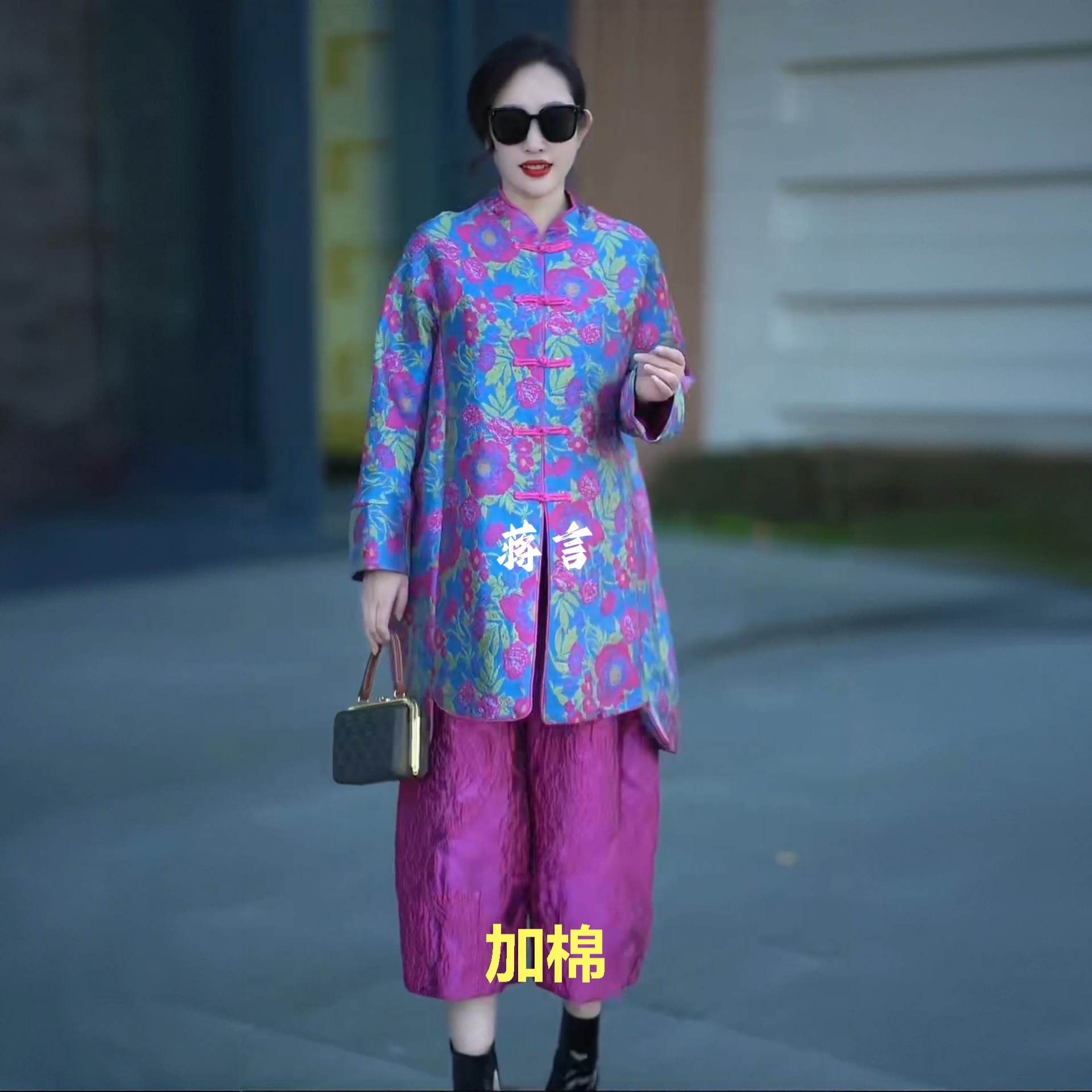 50185加棉棉衣冬阔太太国风中式盘扣中长款唐装宽松提花风衣外套