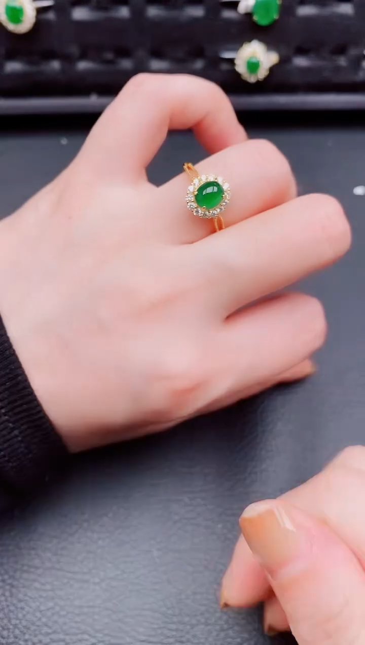 【闪购商品】翡翠戒指银S925镶嵌天然a货翡翠276