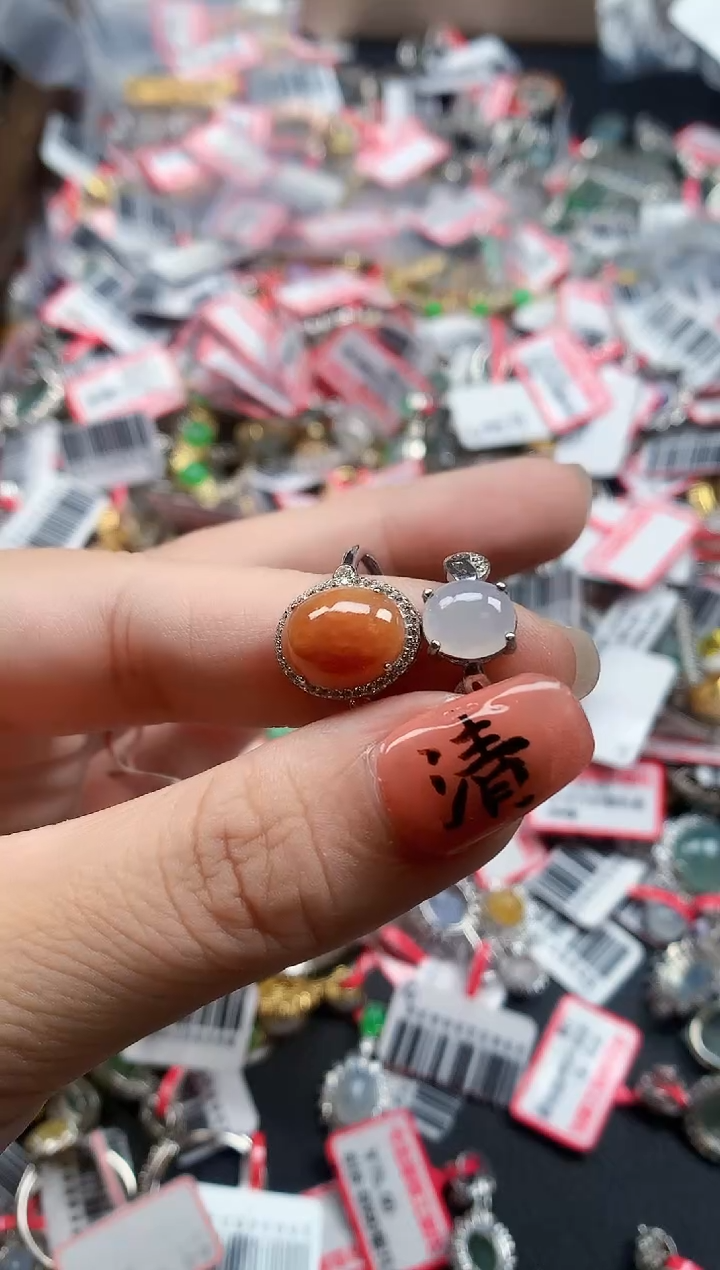 银S925镶嵌戒指翡翠天然A货缅甸翡翠