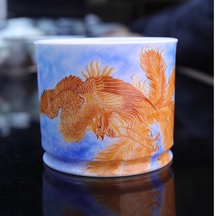 景德镇全手绘凤凰俯视苍生图融天杯