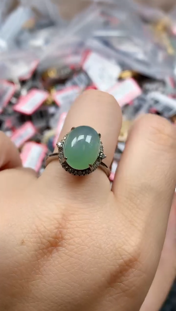 银S925镶嵌戒指翡翠天然A货缅甸翡翠