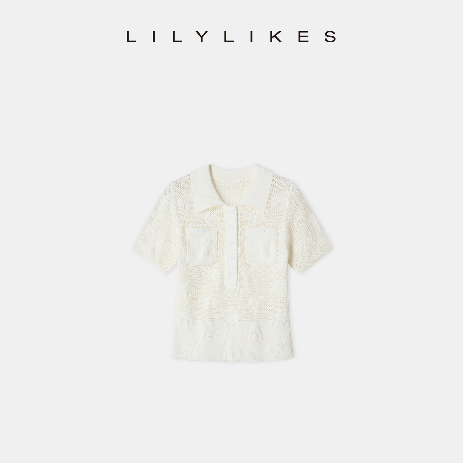 【LILYLIKES】夏季镂空蝴蝶结提花短袖上衣