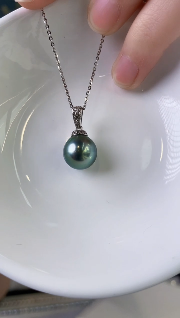 【闪购商品】海水珍珠吊坠(赠链)银S925镶嵌11-12大溪地黑珍珠吊坠