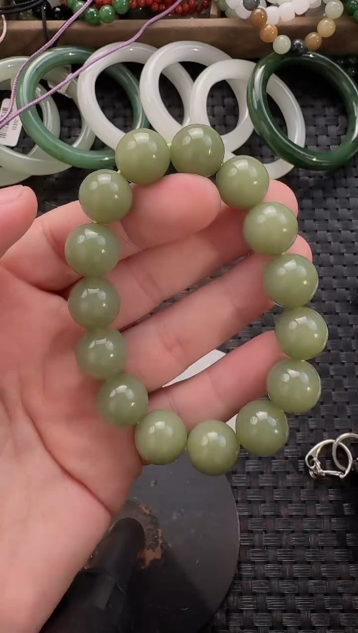 颈饰未镶嵌和田玉14mm黄玉手串