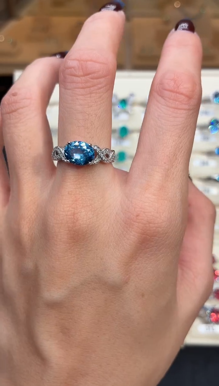 银S925镶嵌戒圈海蓝宝石00000