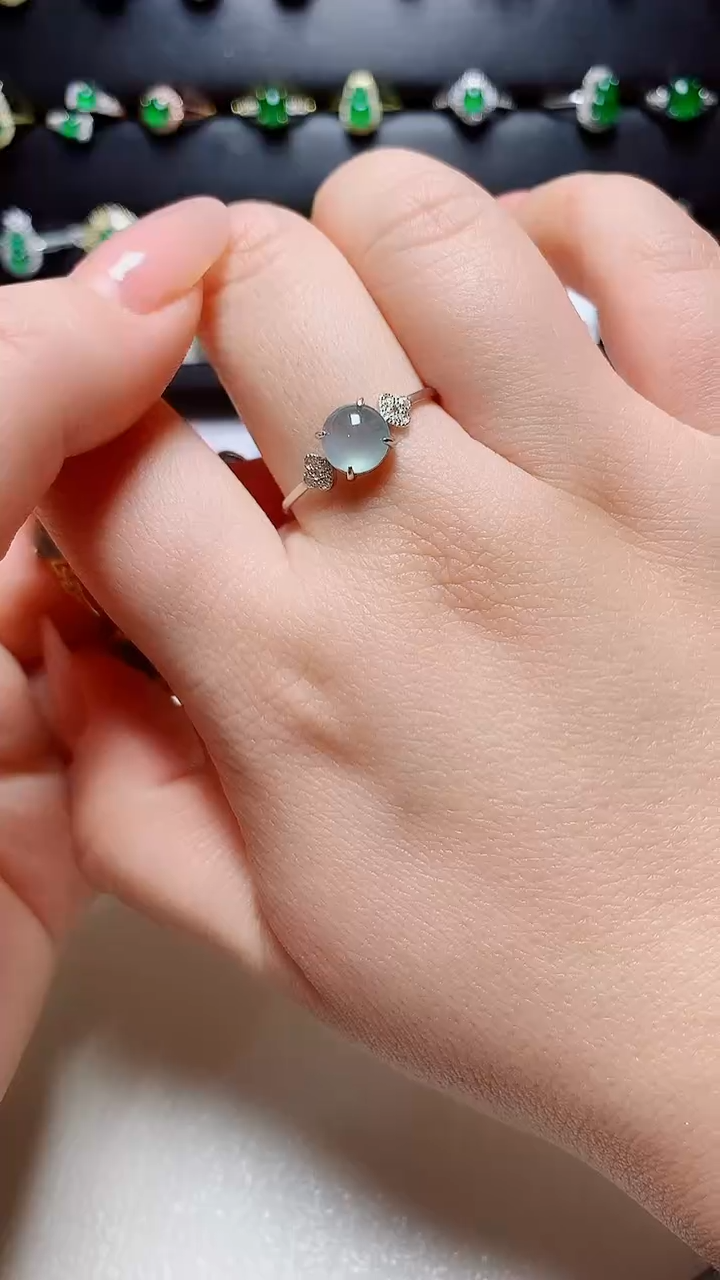 翡翠戒指银S925镶嵌天然翡翠s925银镶嵌