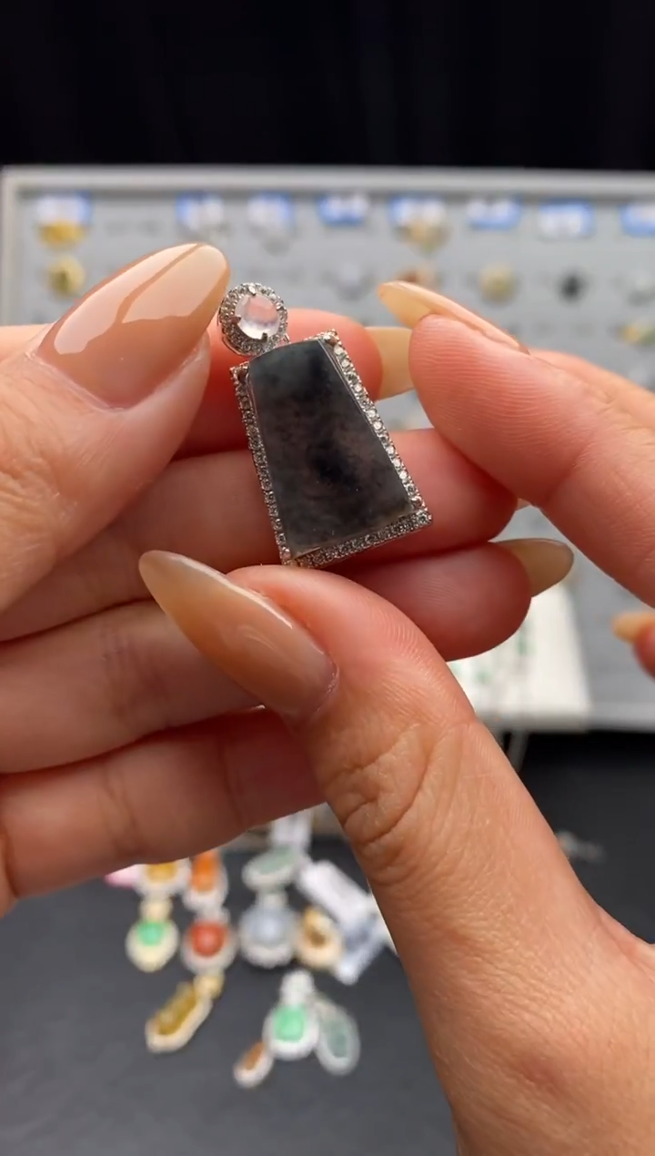 银S925镶嵌戒指翡翠天然A货翡翠