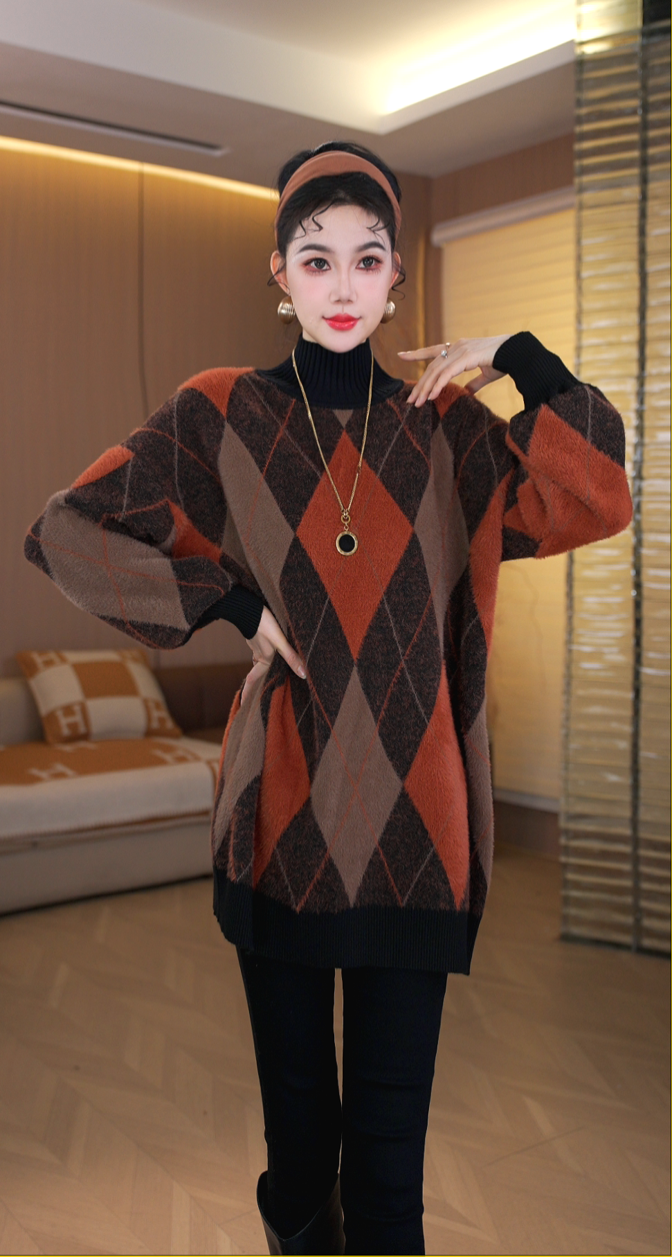 加厚保暖【橙灰奕暖】新款网红款时髦毛衣女毛衣上衣-3125#