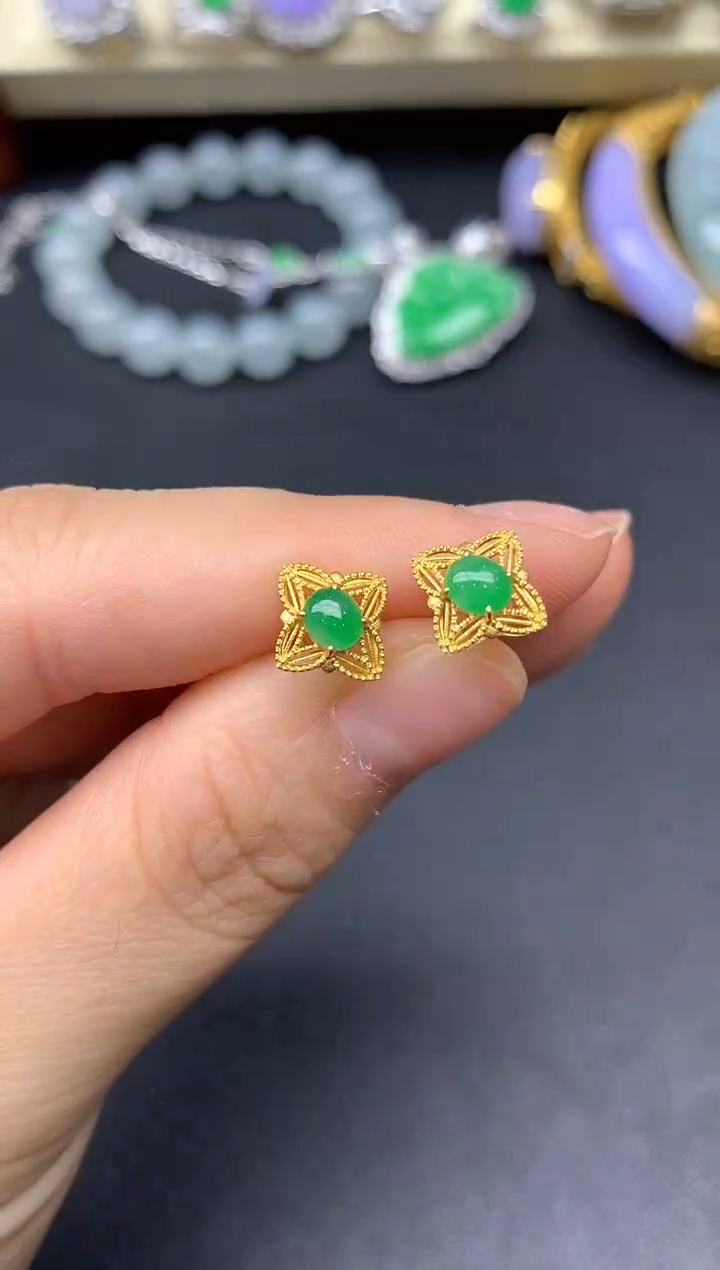 18K金镶嵌翡翠耳饰187-雪姐翡翠天天见