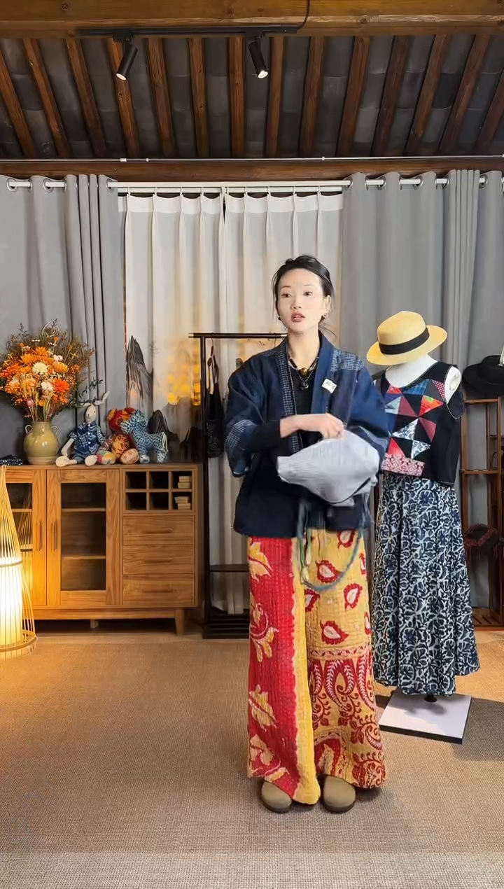 【闪购商品】设计师款黄古布阔腿裤