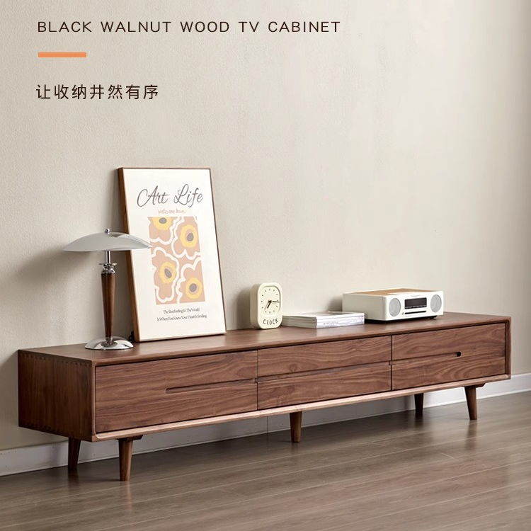 北美黑胡桃木实木电视柜小户型电视机柜组合北欧现代简约卧室靠墙