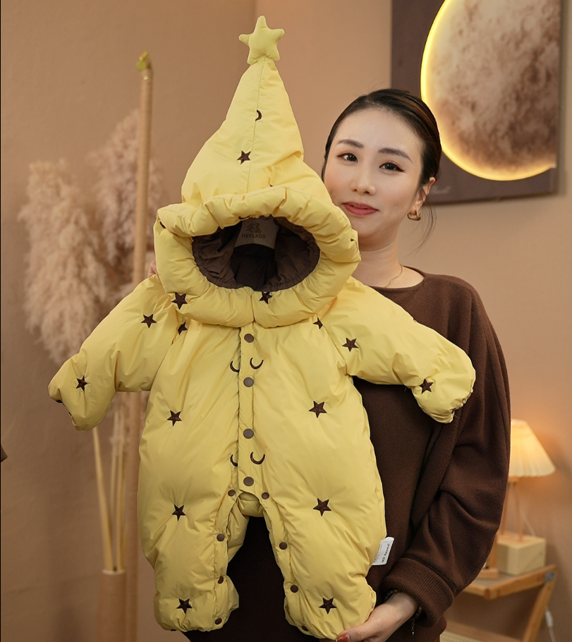 【c星星人】新款90白鸭绒婴幼中性羽绒服连体哈衣可包手包脚