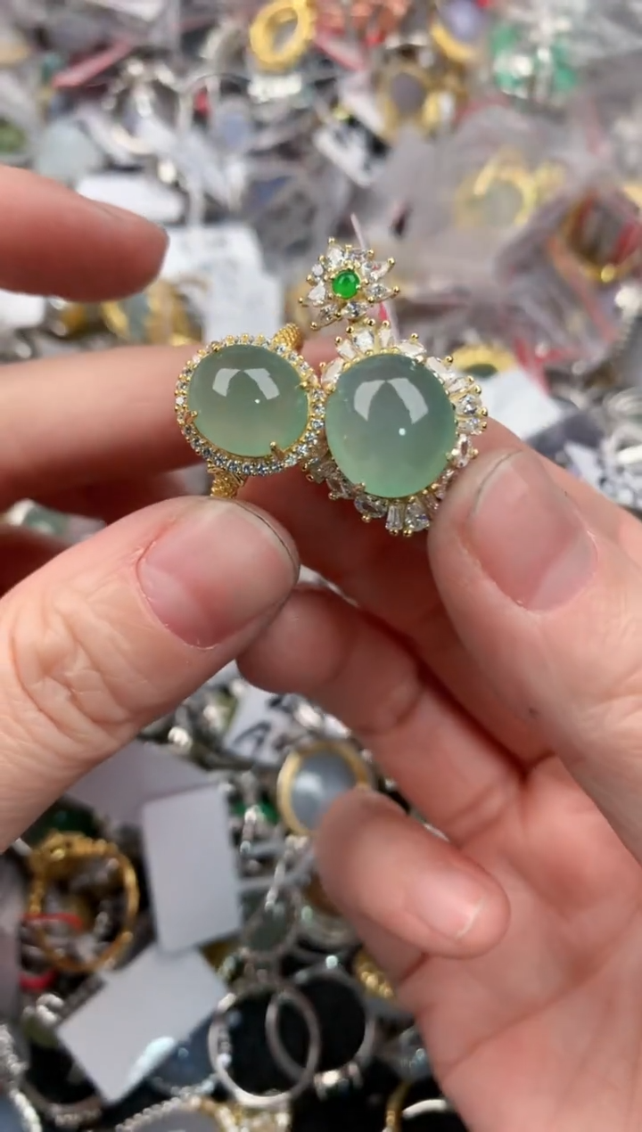 银S925镶嵌戒指翡翠10                6