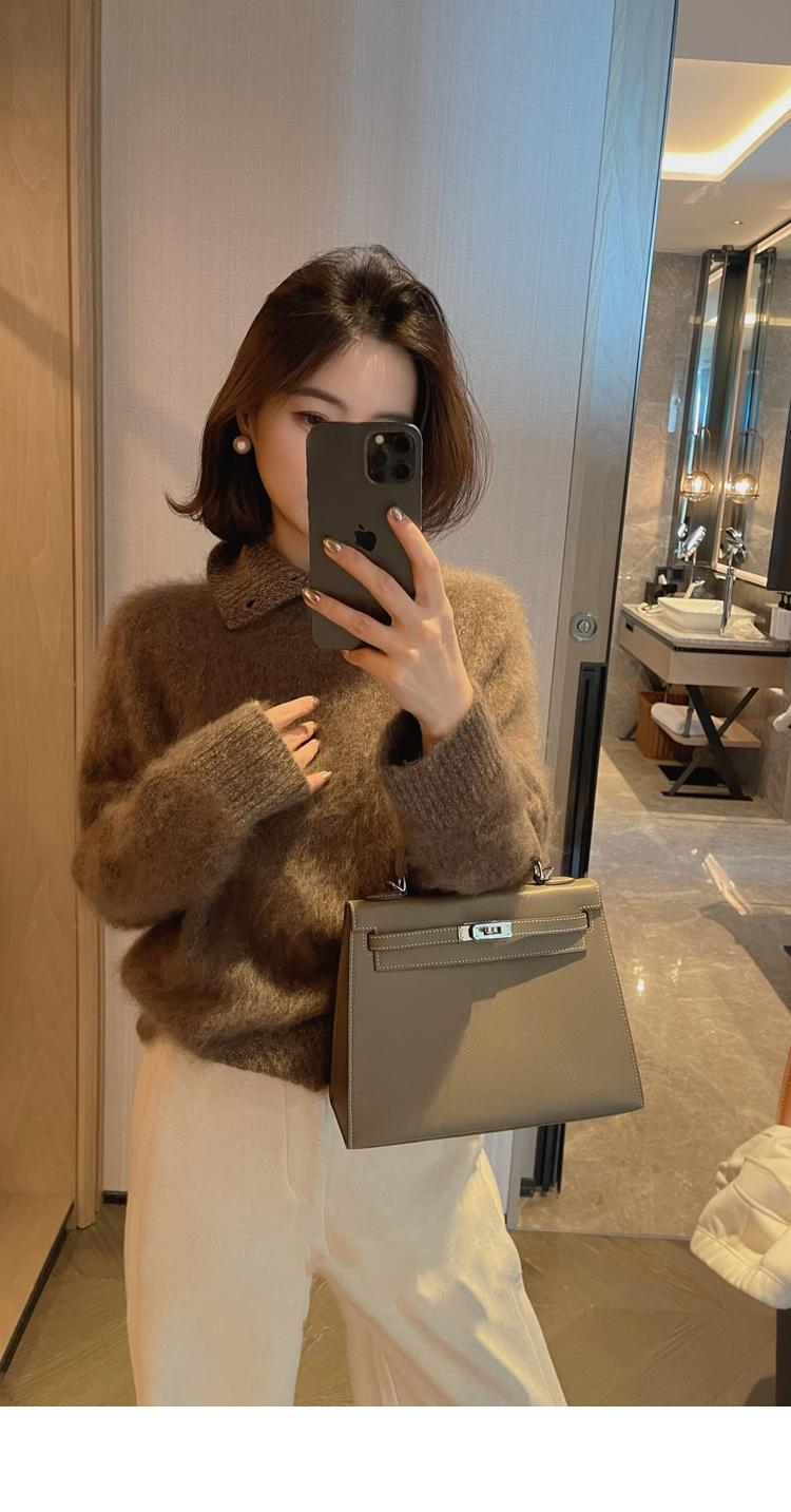 秋冬加厚宽松羊绒羊毛拉绒拉毛长袖高领纽扣翻领POLO领针织衫