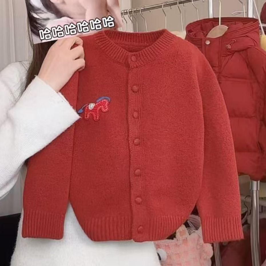 女童冬季新款针织开衫洋气女宝宝休闲保暖毛衣