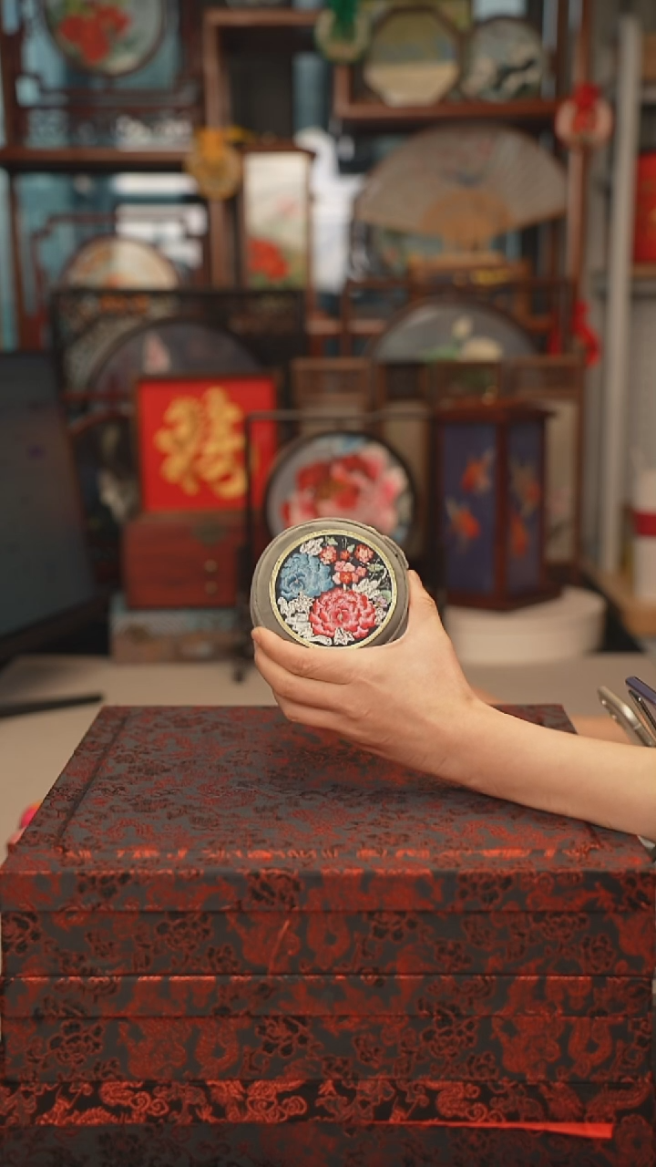 扇子首饰盒 绣花双面非遗