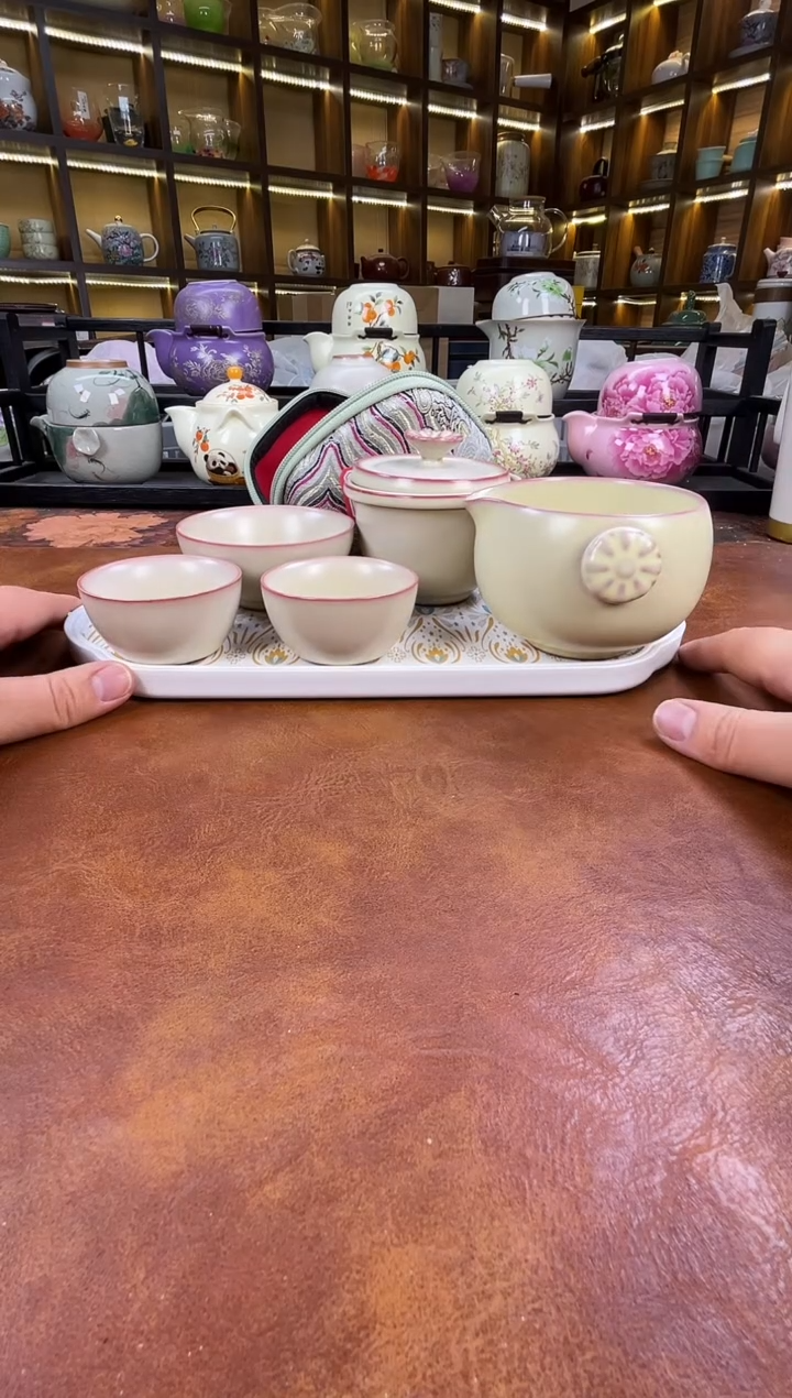 瓷片古道源猪油冻旅行+金银错茶盘