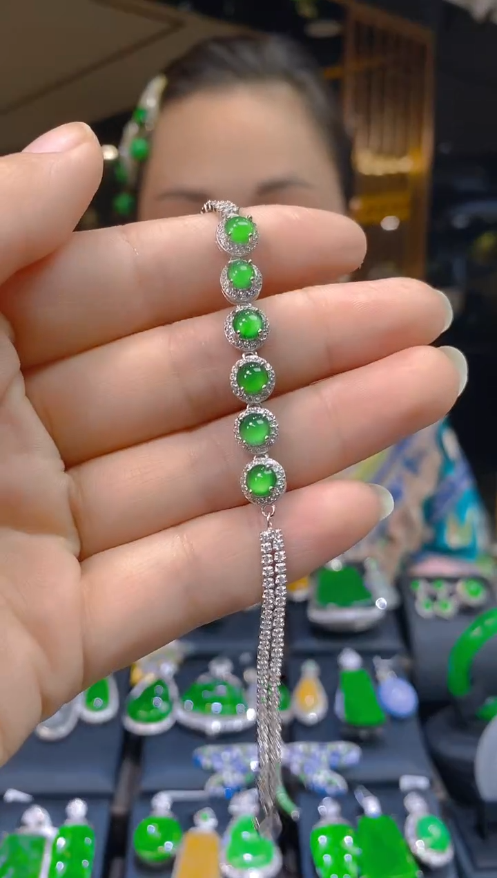 银S925镶嵌手链翡翠009(多样性发货发其一)