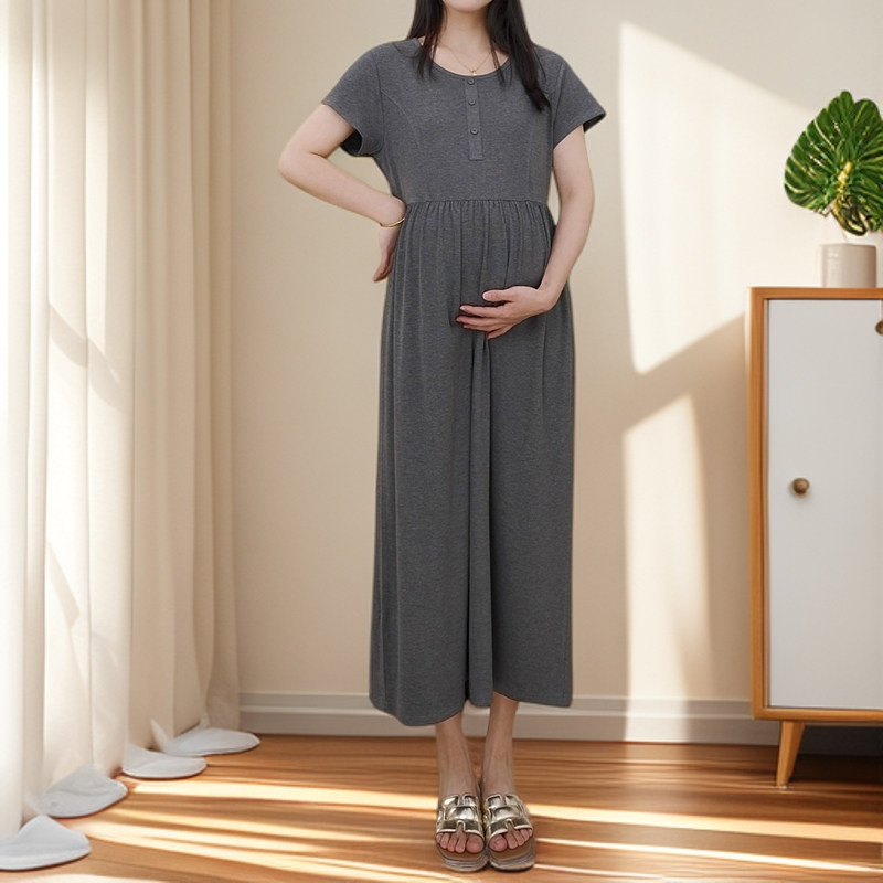 莱赛尔孕妇连衣裙短袖宽松显瘦夏季舒适透气过膝中长款辣妈裙子