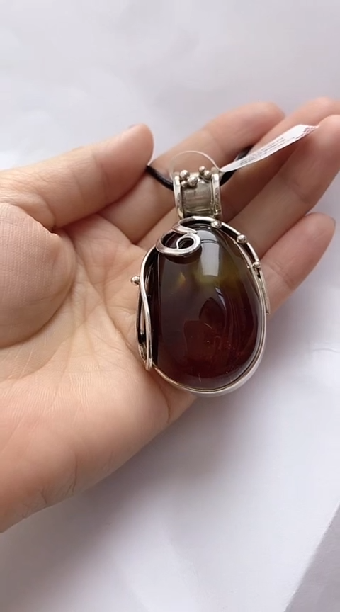 【闪购商品】琥珀裸石银S925镶嵌琥珀吊坠