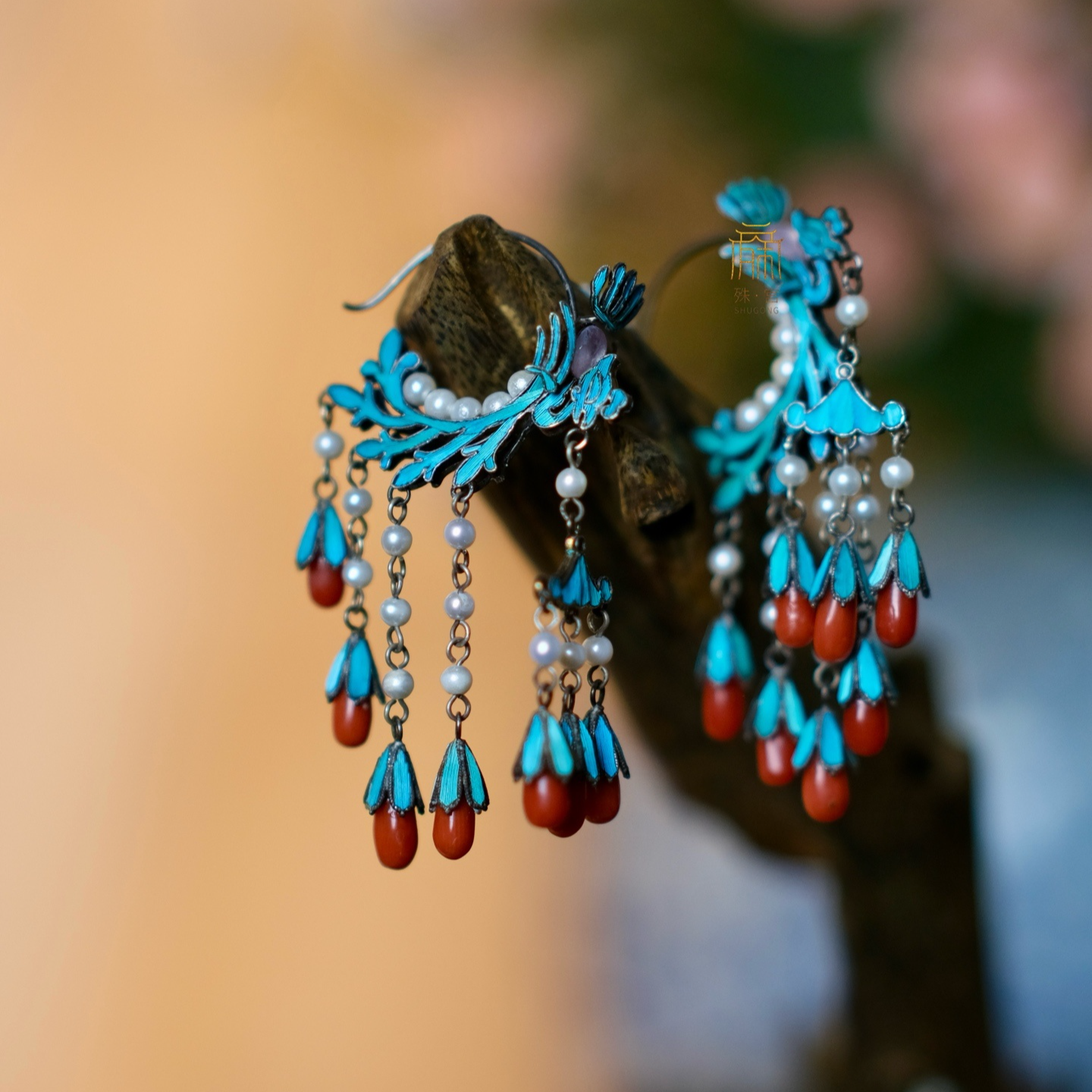 合金羽毛耳饰 殊宫凤凰流苏耳环