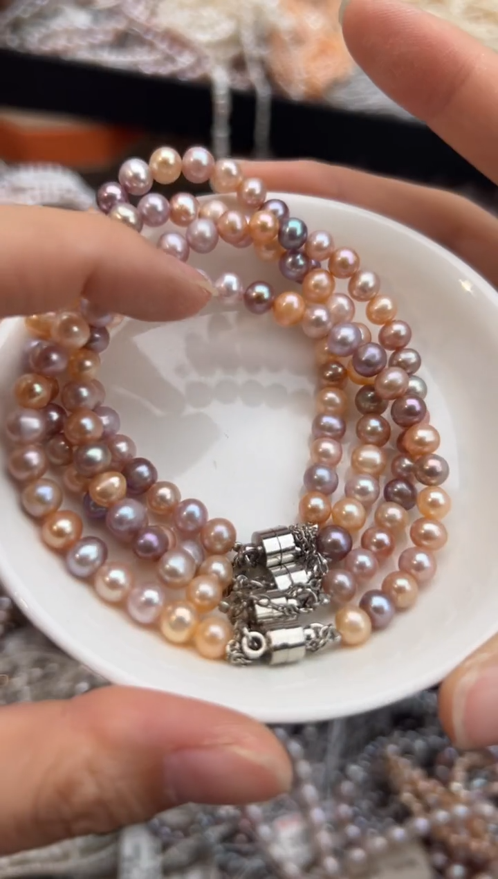 未镶嵌4淡水珍珠无核*强光珍珠手链5mm（糖果色）5mm+