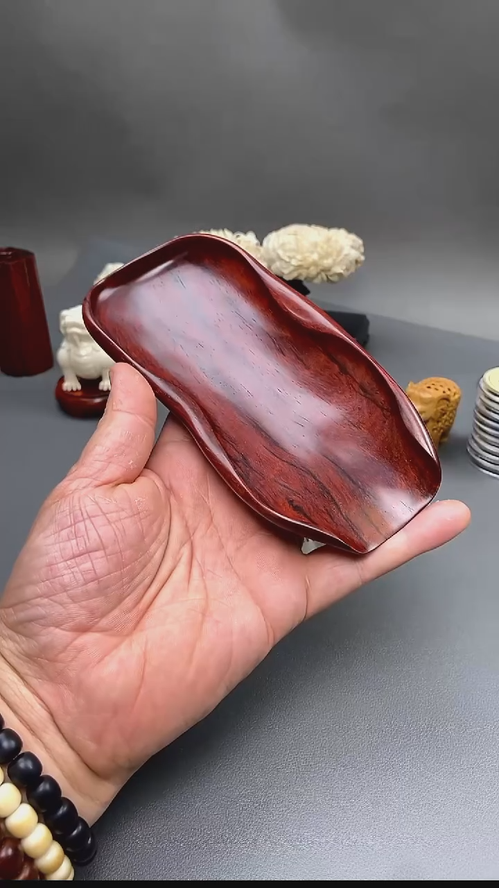 其他小叶紫檀手工雕刻荷叶茶则