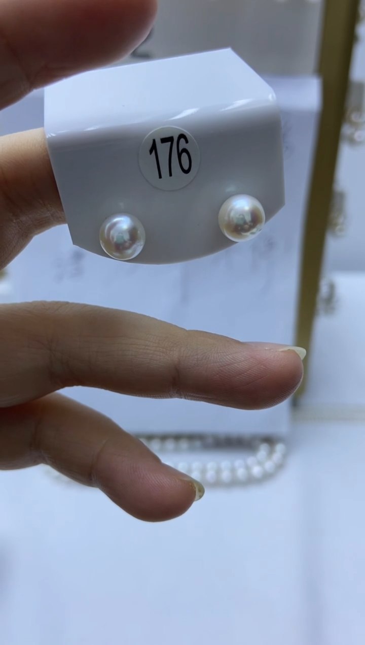 银S925镶嵌耳饰淡水珍珠素钉5-6