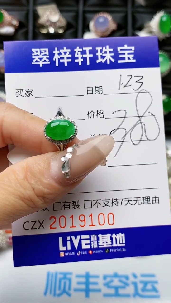 【闪购商品】翡翠戒指银S925镶嵌9100