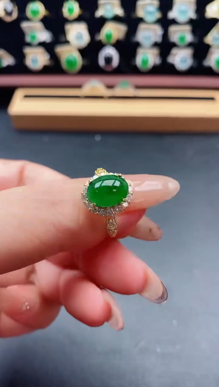 银S925镶嵌戒指翡翠1