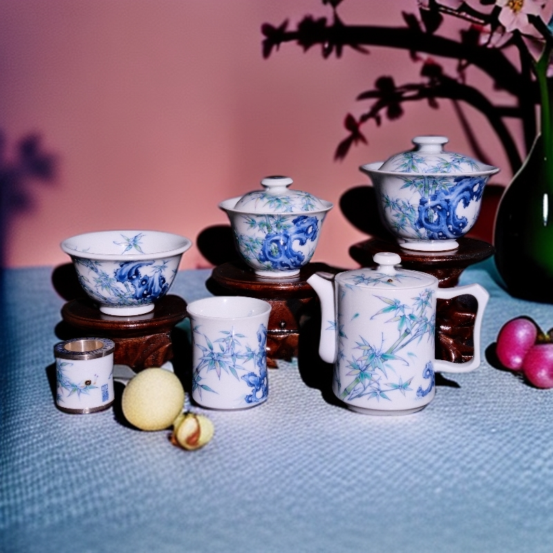 【器度甄选】景德镇六逸堂 青花斗彩 节节高升 竹纹系列茶器